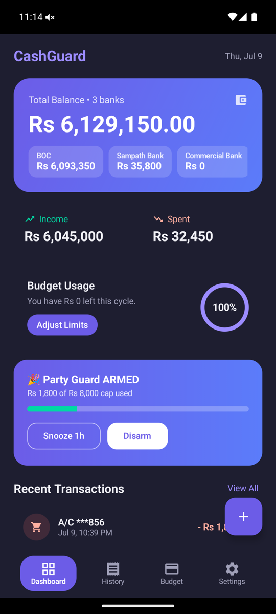 Dashboard screen