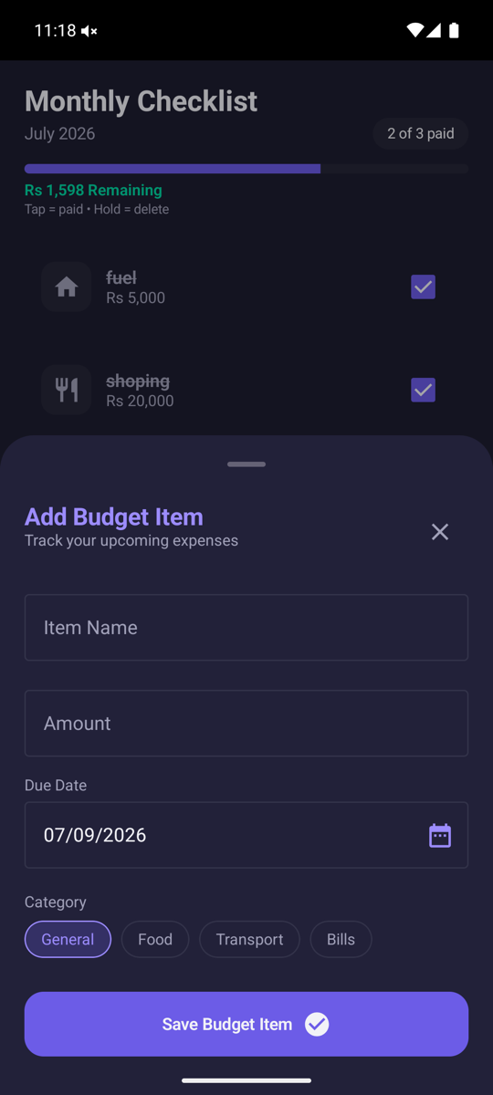 Add budget item sheet